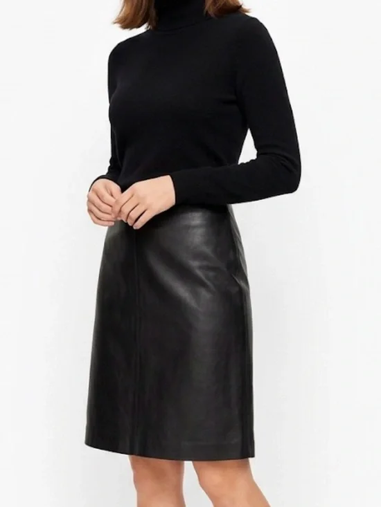 Talbots Black Leather Flat Front Pencil Skirt 6P Minimalist Luxury *note flaw - Picture 1 of 8